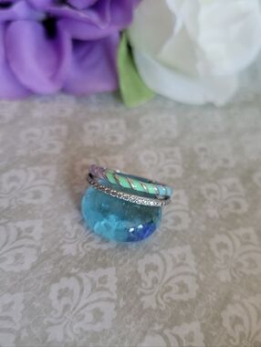 Multicolor Enamel and Crystal Stackable Ring - 925 Size 7